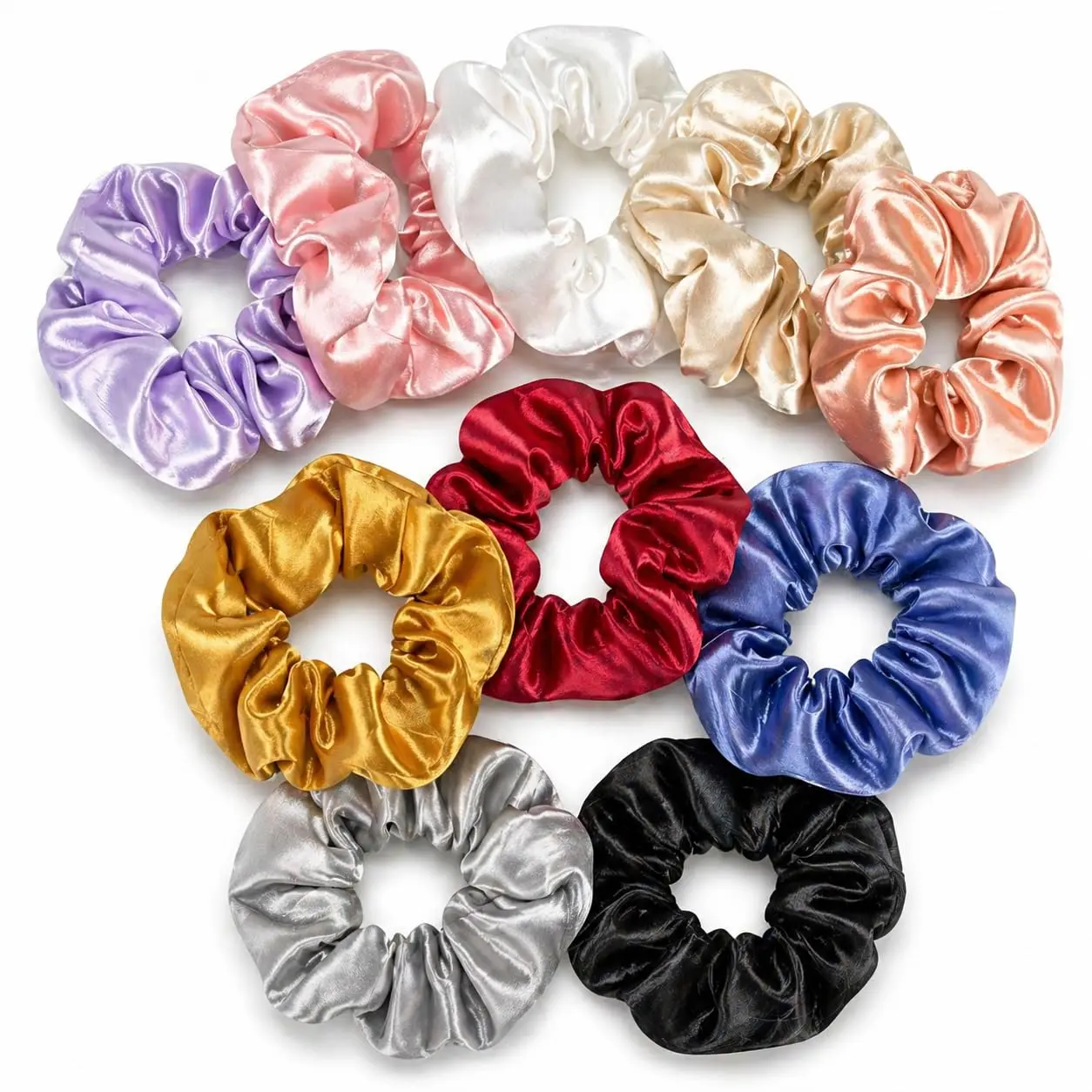 10 count Silk Scrunchies Bulk - No  Large Satin Scrunchies for Women Men Girls Teens Ponytail Holders for Thick Hair Silky Hair Ties, Bright & Neutral Colors