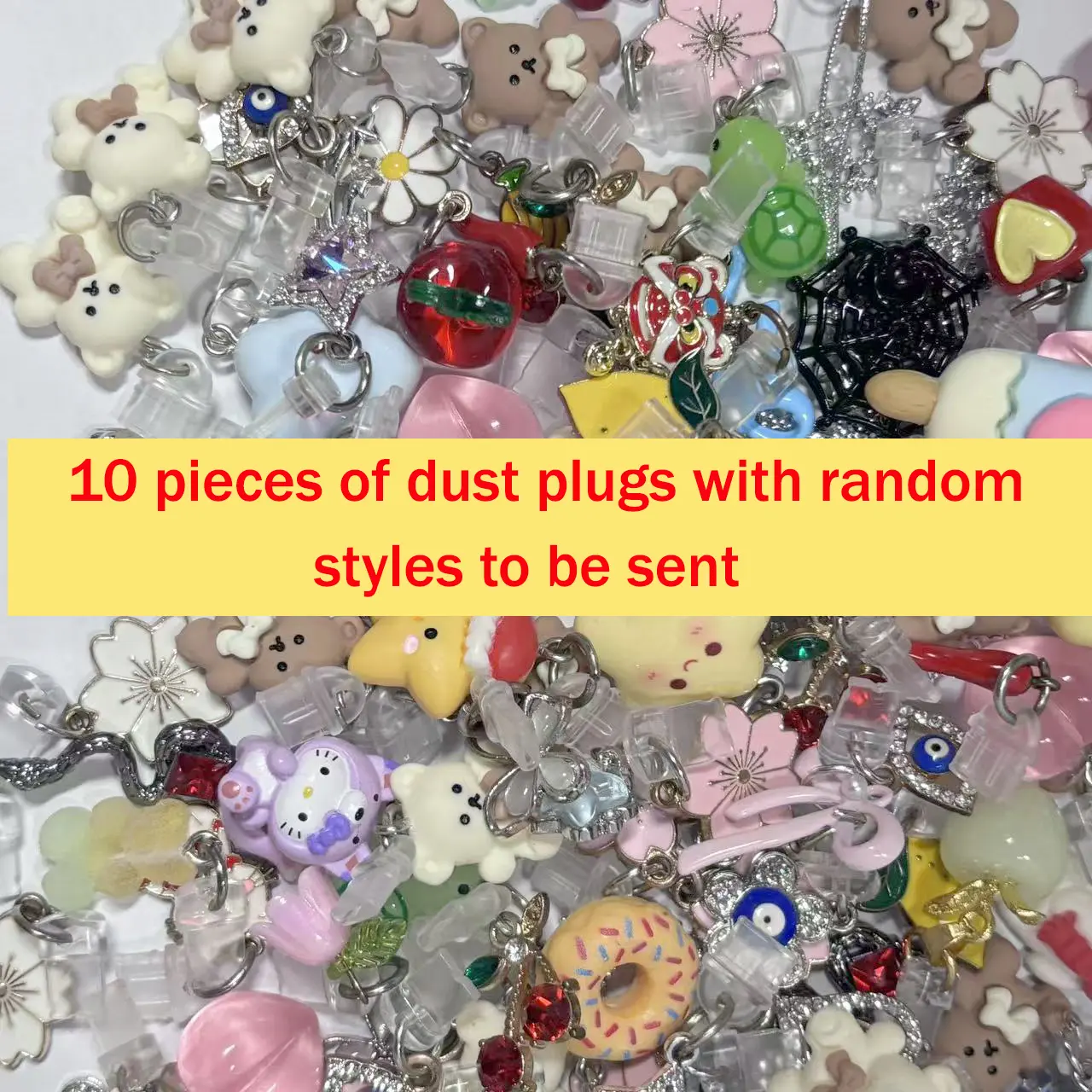 10 randomly mixed styles of Fro Phone dust plugs (styles not repeated), dust resistant for Type-c fashionable and cute creative phone hanging accessories