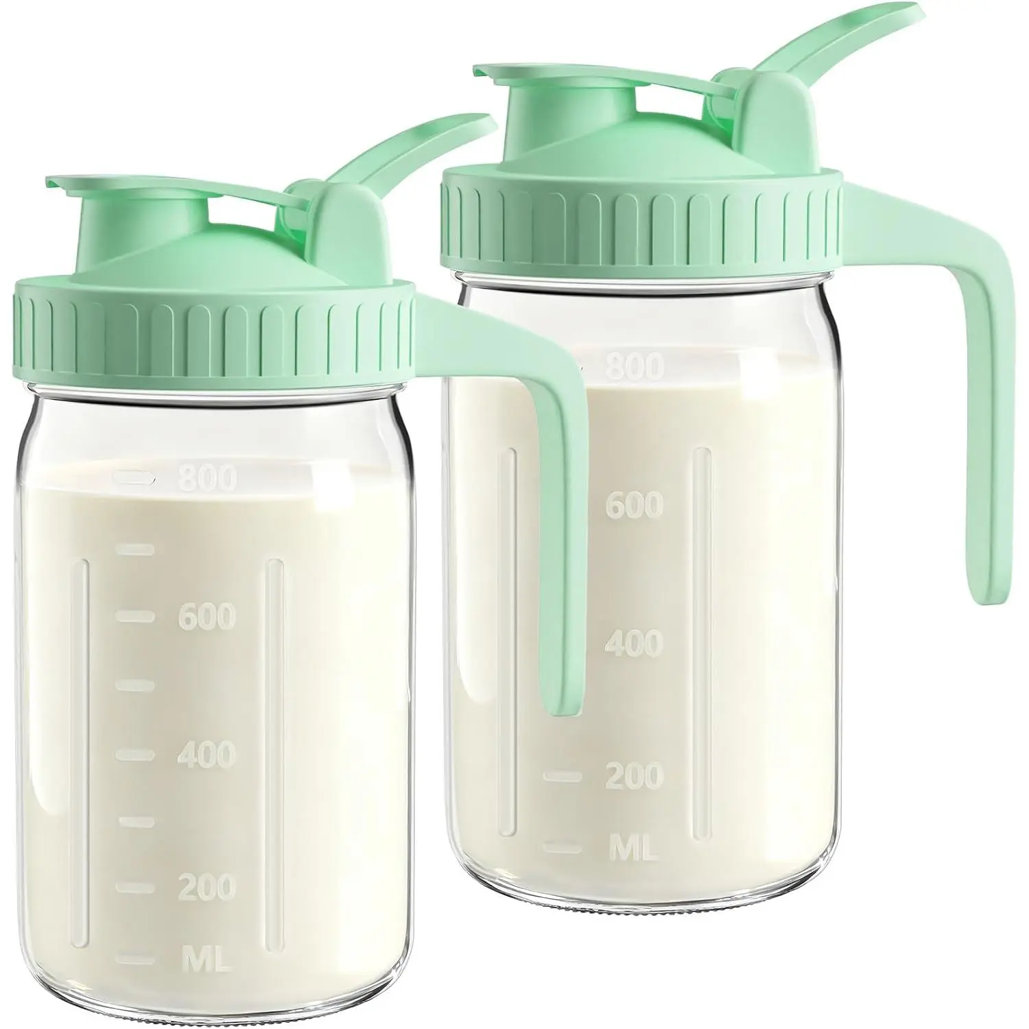 Mason Jar Pitcher Set of 2, 32oz (1quart) Glass Breast Milk Pitcher with Lid