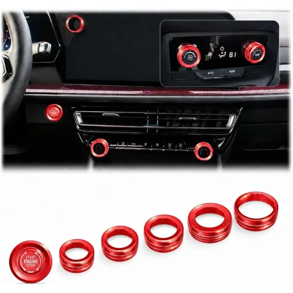 2024-2026 Chevy Traverse Accessories, 7PCS Aluminum Alloy Knob Cover Trim Set, Interior Control Knob Rings with Enhanced Grip (Red)