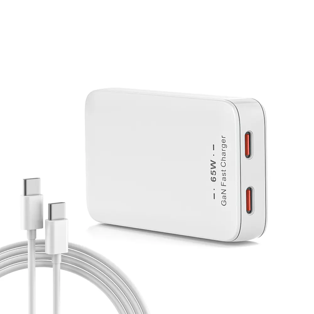 65W GaN Fast Charger Dual USB-C Port Wall Charger with USB-C Cable for Laptop Smartphone Tablet