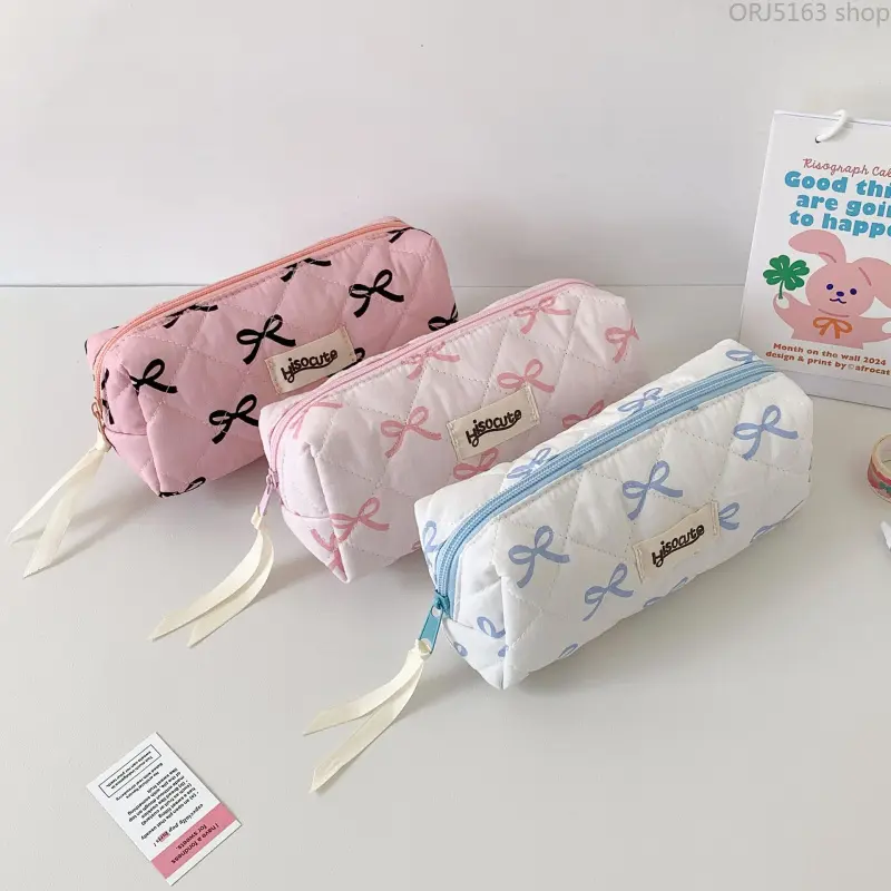 Quilted Pencil Case - 1 Count Large Capacity Stationery Organizer with Backpack Belt Loop, Tote Attachment, Easy to Carry, for Back to School Shopping, Office Use (Organizes Stationery)