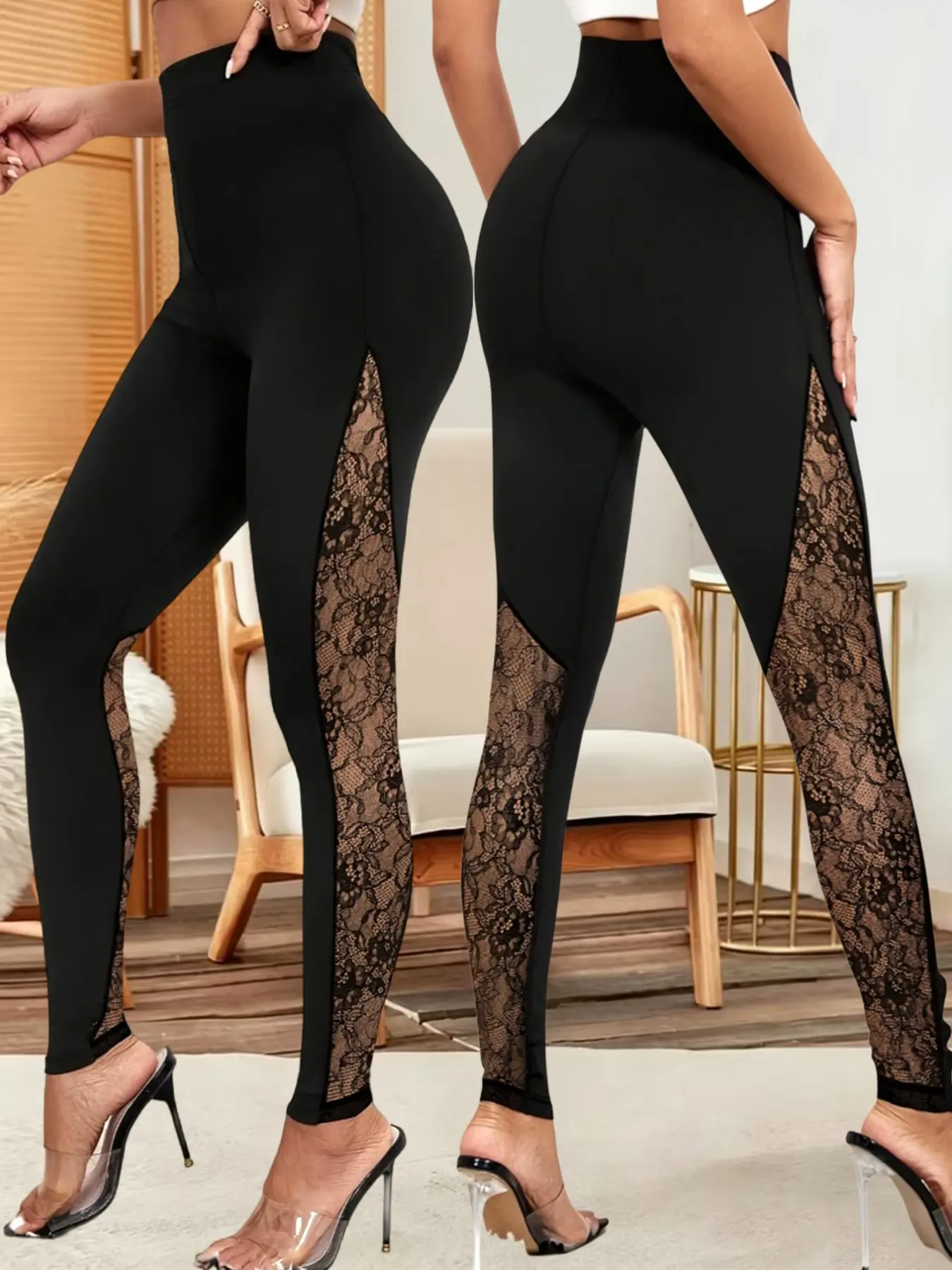 Lace Mesh Cutout Elastic Tight Pants, Festival Party Wear, Versatile Long Pants, Soft Breathable Elegant Underwear