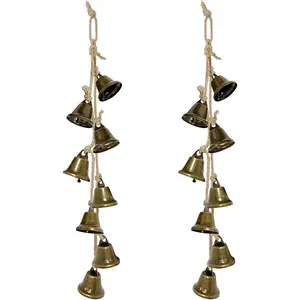 2 Pack 15.8 Inches Witch Bells  Door Knob, Brass-Colored Iron Bell Strings with 8 Bells, Witchcraft Supplies Door Bell, Vintage Witch Decor Wind Chimes  Home Protection
