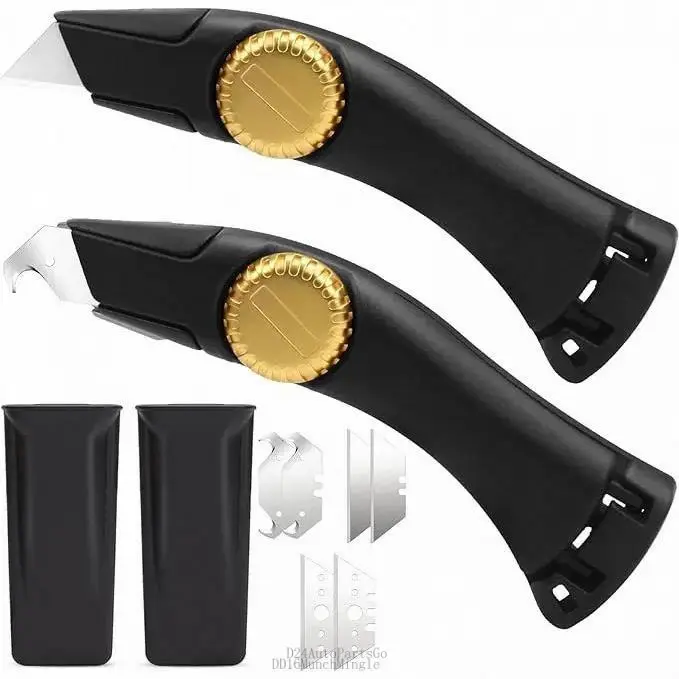 Automotive & Motorcycle Utility 2-Pcs Compact Duty Roofing & Utility Knife Set with Metal Blades, Portable Sheath, Replacement Blades for Vinyl & Roofing Tasks