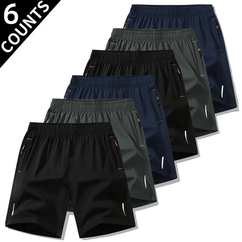Men's 6-Piece Plain Beige Stretch Transpirable Quick-Drying Running Shorts - 6-Pack Value Set with Utility Pockets, Loose Casual Athletic Activewear for Gym, Summer Male Bottoms, Tropical Spring Gift (TikTok Shop Deals), 6‑Piece Value Set,sohochic