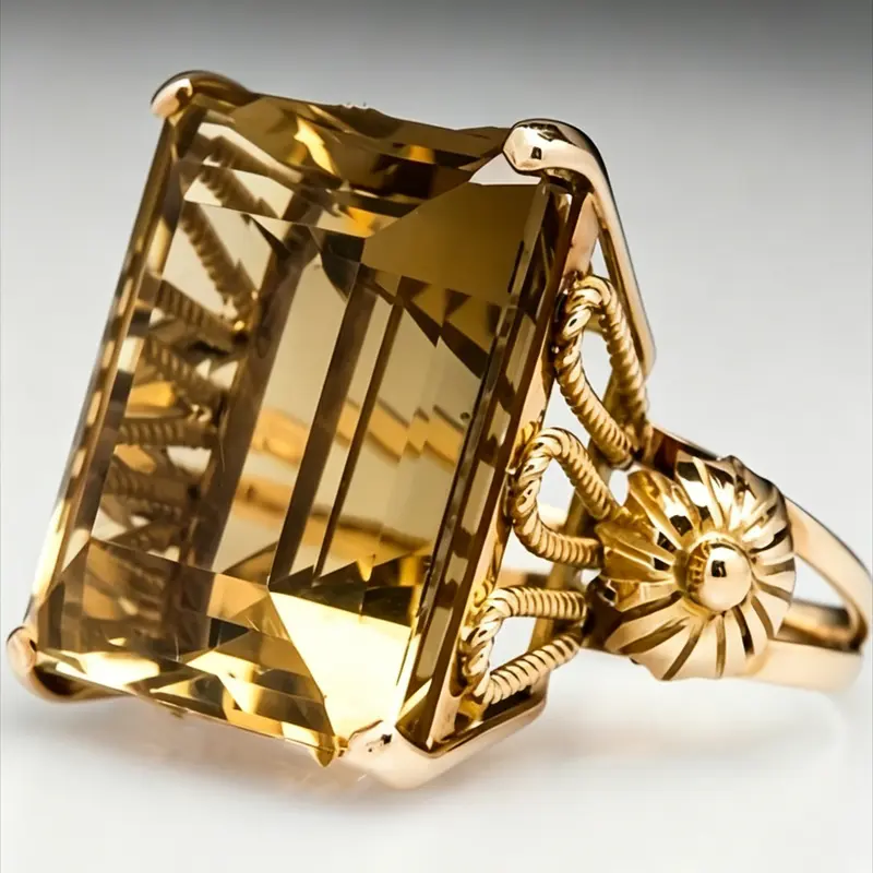 1 Piece Stylish Geometric Square-Cut Champagne-Colored Zirconia Ring for Women—Fashion Engagement Rings, Wedding Jewelry, Simple and Elegant, Perfect for Weddings, Engagements, and Various Occasions
