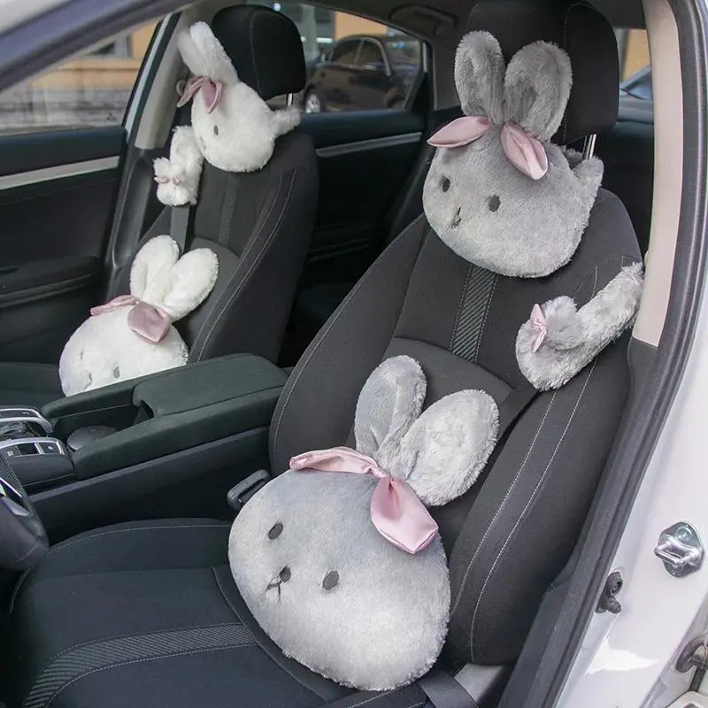 Cute Car Lumbar Back Support Headrest Neck Pillow for Women Cartoon Plush Lumbar Pillow Universal Soft Neck Pillows Cushion