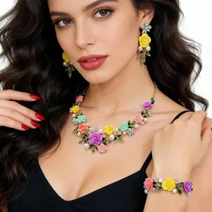 Luxury Crystal Camellia Jewelry Set | Vintage Pearl Necklace Bracelet & Earrings for Women's Evening Wear