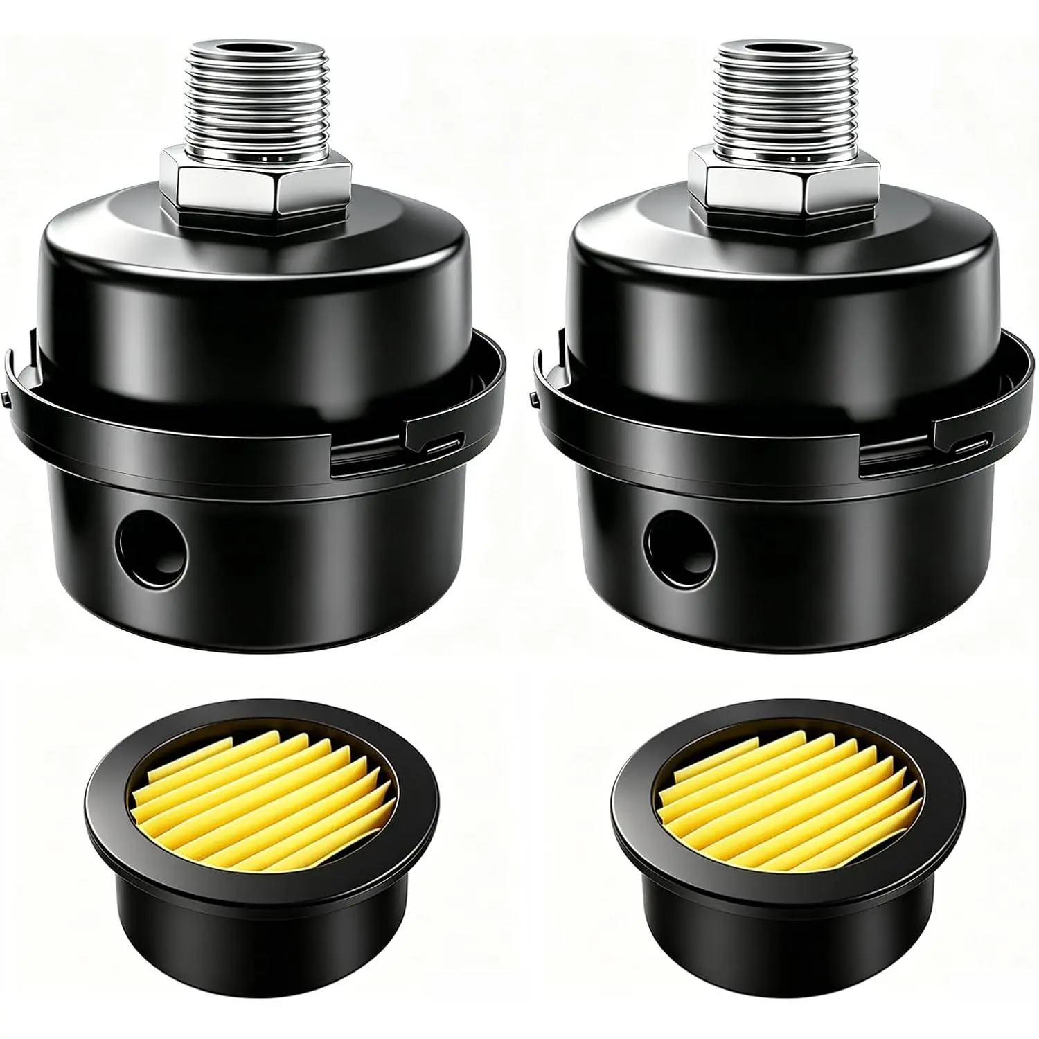2 count 1/4" Thread Air Compressor Silencer, Air Compressor  Filter Sound Muffler Accessories 16mm for generators, blowers, exhaust ports