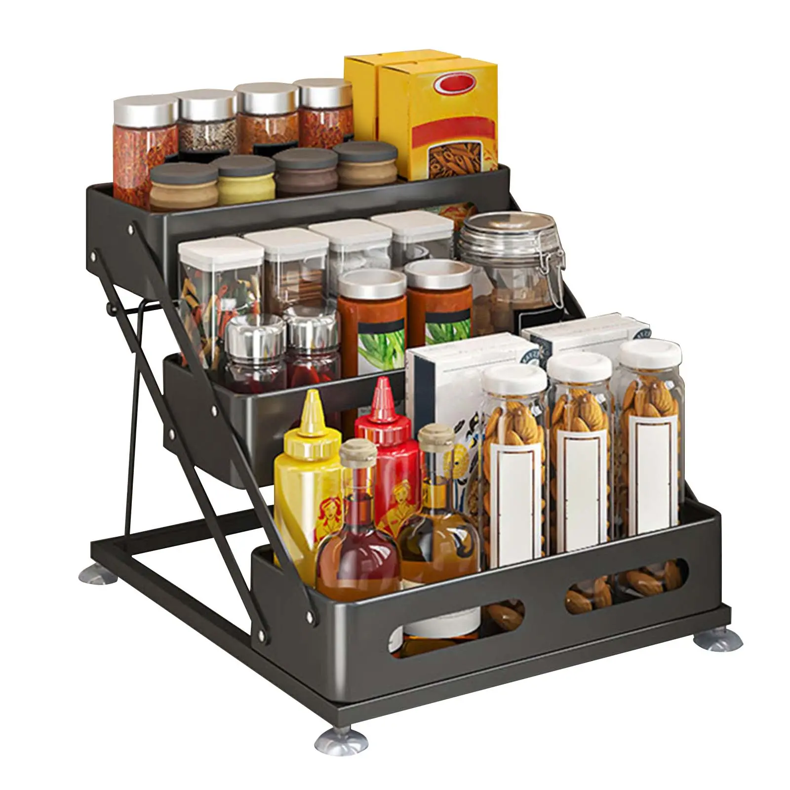 3 Tier Spice cabinet Racks Organiser, Adjustable Height Kitchen Countertop Spice Rack with 5.5cm Raise the Guardrail, Spice Racks Free Standing for Kitchen Bathroom Countertop Makeup Storage， pantry shelf， versatile storage