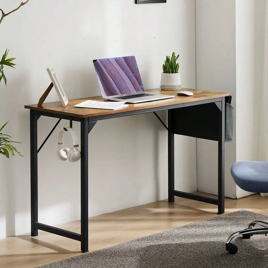 Computer Small Desk, Office 32 Inch Writing Work Study Kids Student Teacher Home Bedroom Table With Metal Frame Wood Tabletop