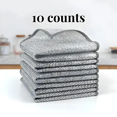 Wire Dishwashing Rag, 10pcs Multipurpose Non-scratch Steel Wire Dishcloth for Wet and Dry Use, Reusable Wire Cleaning Cloth for Kitchen, Sinks, and Pans, Soft Cleaning Towel, Reusable Cleaning Cloths