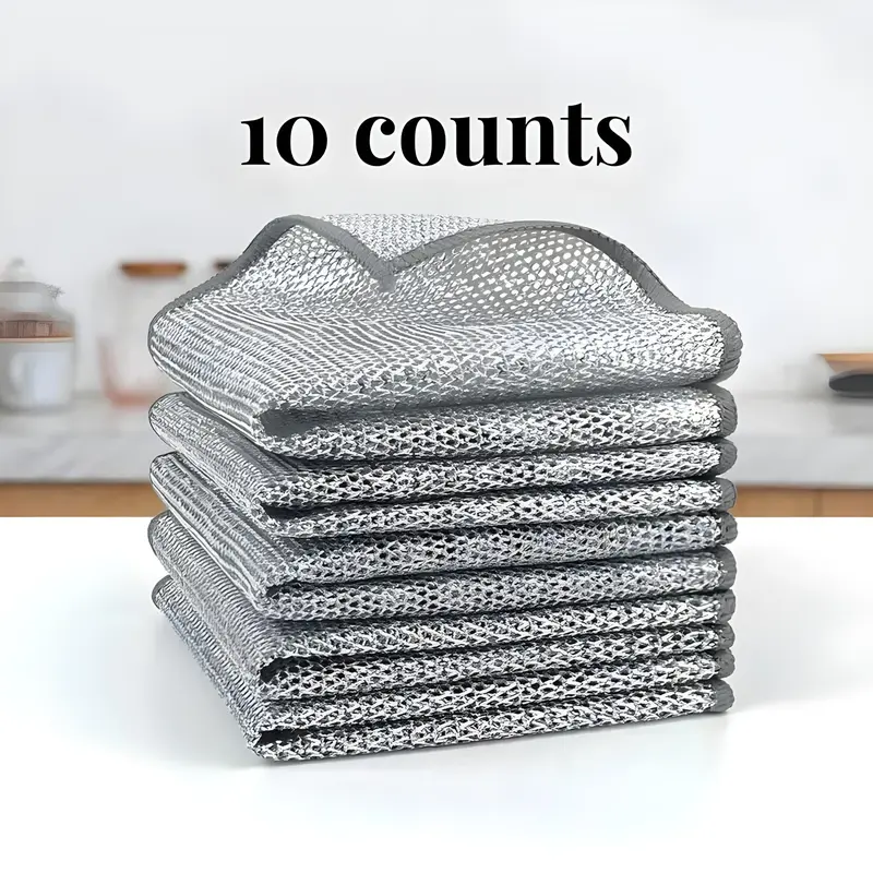 Wire Dishwashing Rag, 10pcs Multipurpose Non-scratch Steel Wire Dishcloth for Wet and Dry Use, Reusable Wire Cleaning Cloth for Kitchen, Sinks, and Pans, Soft Cleaning Towel, Reusable Cleaning Cloths