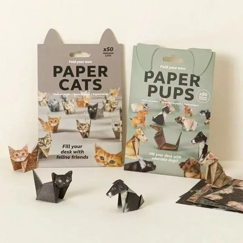 Handmade DIY Geometric Origami Cat Dog Paper Craft Kit, Unique Gift for Pet Lovers, Creative Hobby Set for Adults and Kids