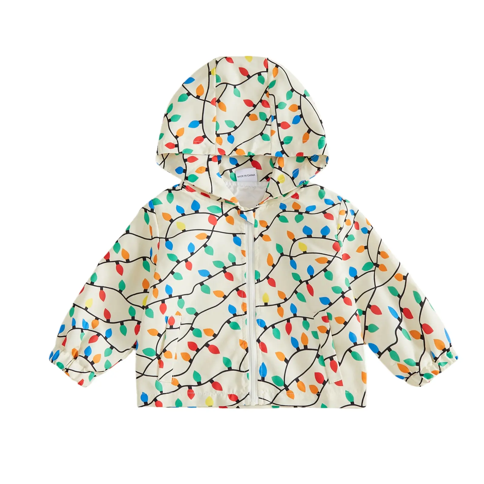 Toddler Baby Little Boy Girl Christmas Jacket Colorful Light Print Hooded Long Sleeve Fall Coat Zipper Outerwear 6M-4T