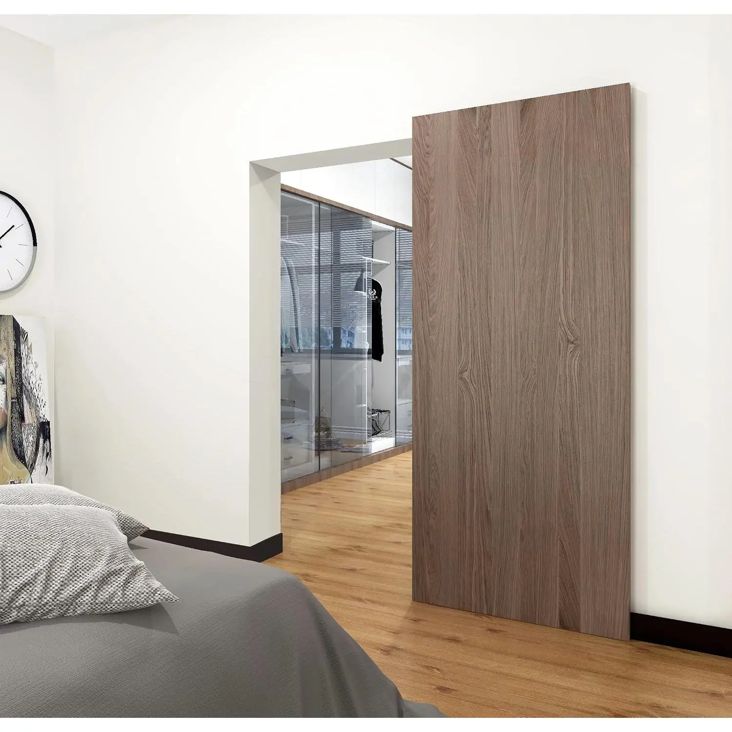 34" Concealed Sliding Barn Door Hardware with  Soft Close | No Floor Track, Fit MIN Openning Width 28", Supports Up to 176 lb,  Wall Mount System (Door Not Included)