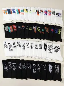 Men's Graffiti Fashion Street Style Crew Socks, Comfortable Soft Stretch Ankle Socks, Casual Daily Wear, All Seasons