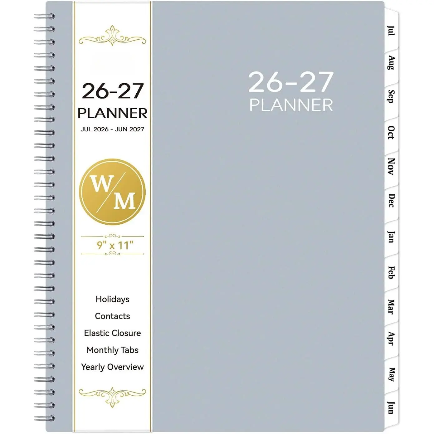 Planner 2026-2027- July 2026 - June 2027, Academic Planner Weekly Monthly | 12 Monthly Tabs, Elastic Closure, -Wire Binding,  Paper, Note Section, Holidays, Yearly Overview, 9" x 11"