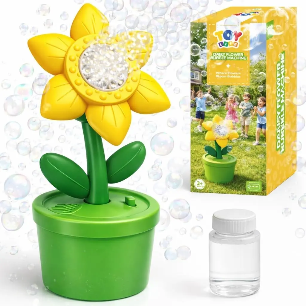 Daisy Bubble Machine with LED Lights and Music, Automatic Bubble Maker for Indoor Outdoor Birthday Parties, Easter, Wedding, Portable Battery Operated Bubbles Blower Gift for Girls BoysGift.