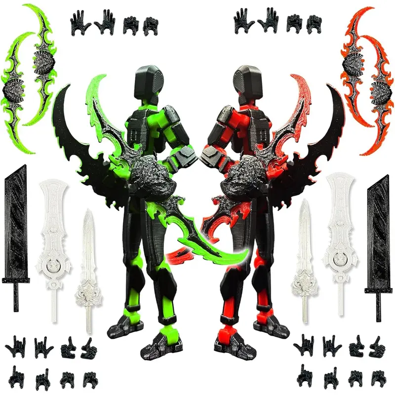 T13 New Action Figure Set (Assembly Completed), 3D Printed Multi-Jointed Movable Titan 13 Dummy Lucky 13 Mobile Robot, Nova 13 Action Figures Desktop Decorations for Game Lovers Toy (Black Red Green)