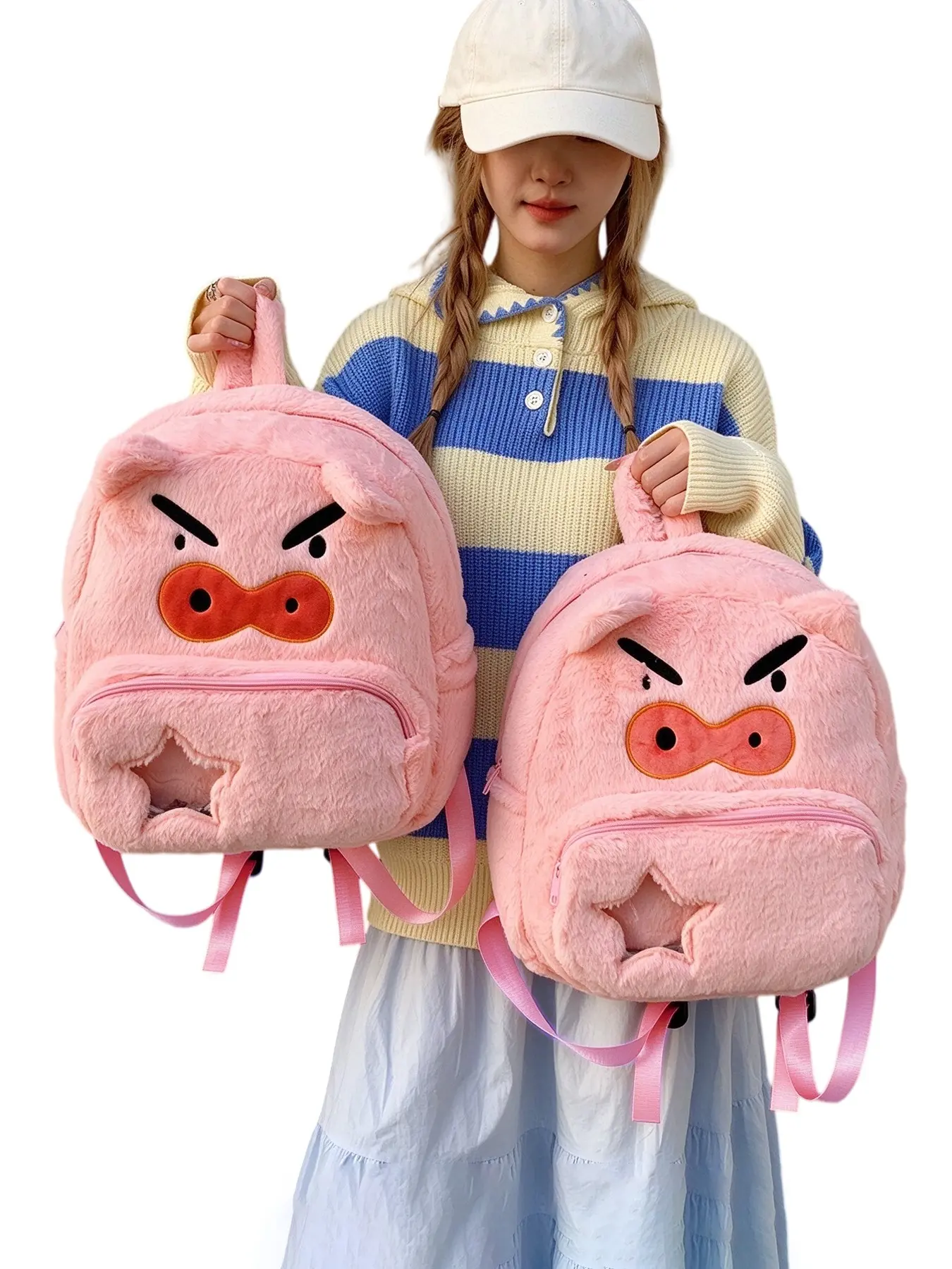 Cute Plush Backpack, Student School Bag, Women Fashion Commuter Travel Backpack, Large Capacity, Fits A4 Paper, 12" Tablet & Umbrella, Birthday Gift