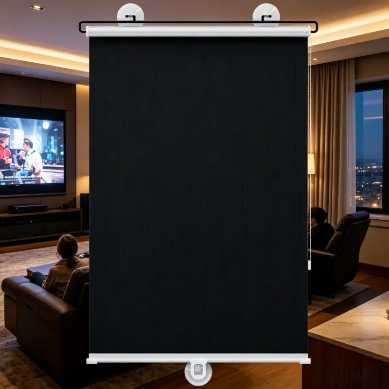 Vertical Striped Fabric Suction Mount Blackout Roller Blind Drill Free Temporary Window Partition Shade For Home Office Privacy