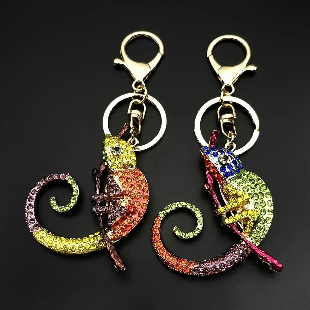 Colorful Chameleon Crystal Keyring For Women Men Full Rhinestone New Fashion Female Handbag Pendant Keyholder Jewelry Gifts