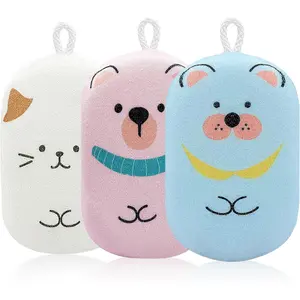 Baby and Kids Bath Loofah Sponge, Soft and Absorbent Toddler Exfoliating Body Scrubber Shower Loofa Sponge,Cute Pattern Design for Kids Baby Women Boys and Girl, 3 Pack (Bear/Dog/Cat)