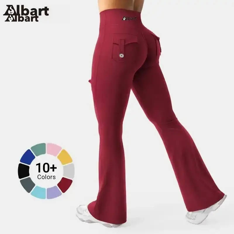 AIbart Women's Camo Cargo Pants, High-Waisted Slight Flare Soft Activewear with Pockets and Hidden Ruching for Yoga & Fitness, Style, Bottoms, Athletic Trousers, Activewear For Fitness, Workout, Comfortable, Everyday Active