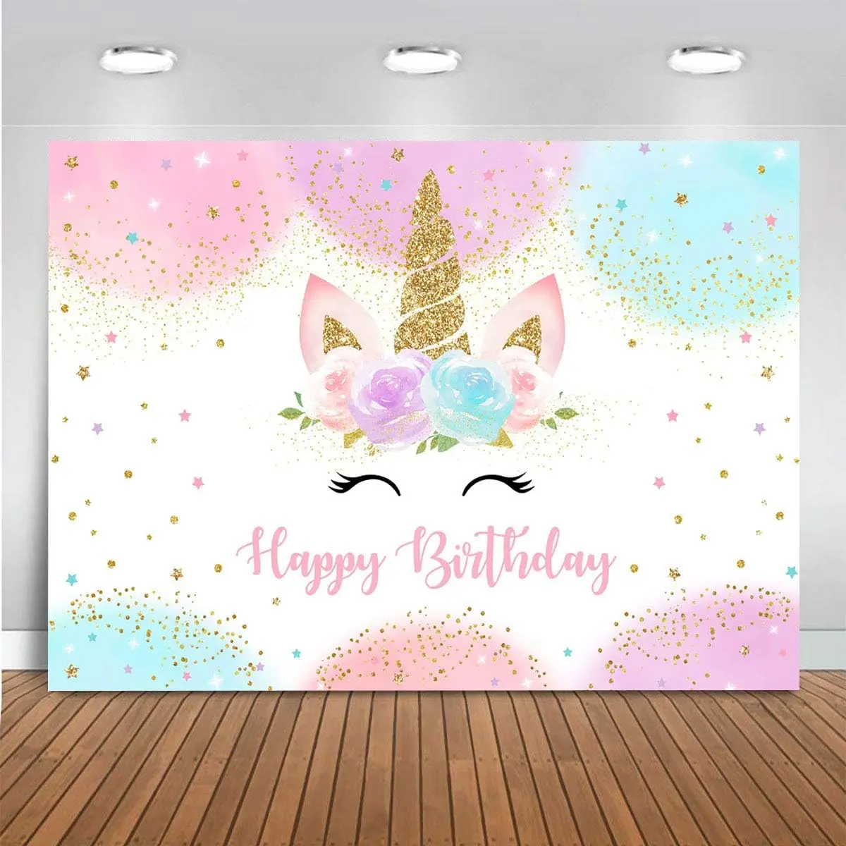5x3ft Cotton Colorfast Unicorn Backdrop, Pastel Rainbow Happy Birthday Wall Decor for Girls, Party Photo Booth Props, Ideal Anniversary Gifts