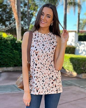 WIHOLL Womens Tank Tops Crewneck Loose Fit Basic Casual Summer Side Split Sleeveless Shirts