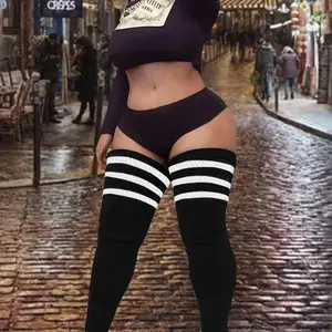 2Pack Plus Size Thigh High Socks,Plus Size Thigh High Stockings for Women,Extra Long Striped Over The Knee Socks