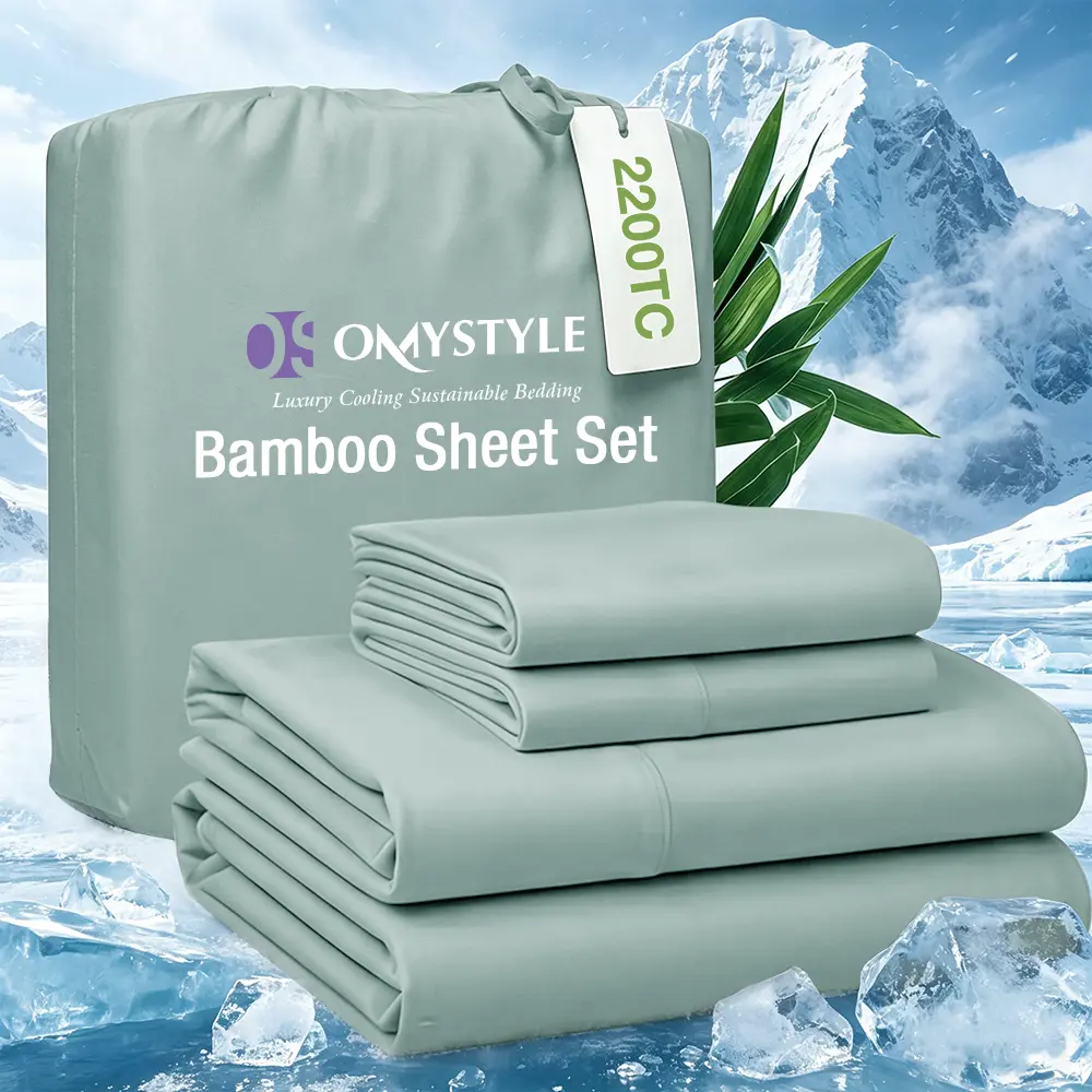OS OMYSTYLE 3/4pcs Cooling Bamboo Bed Sheet Set, 2300TC Extra Deep Pocket 14 Inch Bed Sheet, Breathable With Smooth Feel, Wrinkle And Shrink Resistant, Skin Friendly, Luxury Hotel Bedding, Room Decor, Hotel & Bedroom Accessorie