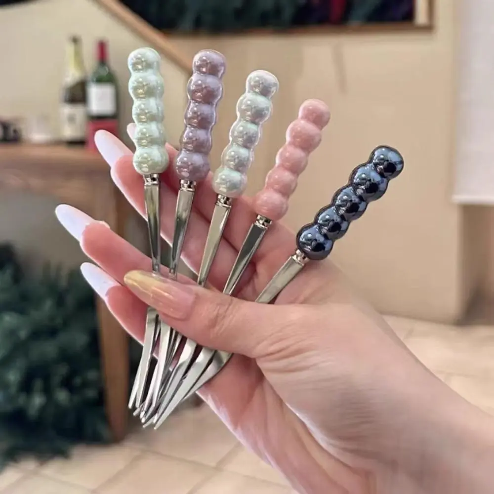 Ins Style Light Luxury Stainless Steel Sturdy Cutlery Set - Pearl Handle Dessert Forks, Fruit Picks, Cake Forks for Birthday Party, Home Tableware Decor