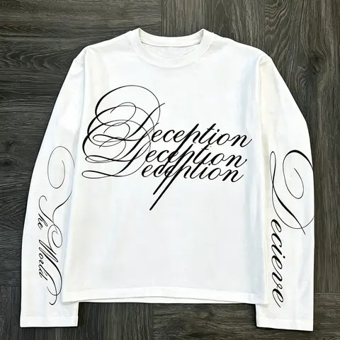 Unisex Four Seasons 100% Cotton Crew Neck Long Sleeve T-Shirt Gothic Cursive Letter Print Slim Fit Crop Top Casual Streetwear Rare Aesthetic Vintage Y2K Grunge Long Sleeve Tee
