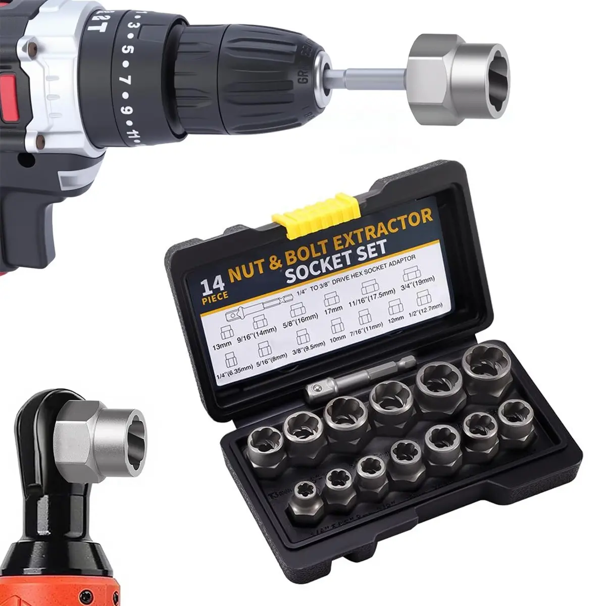 High-Impact Bolt & Nut Extractor Set, Hand Tools, Anti-Slip Anti-Break Design for Stripped, Rounded, Rusted or Broken Screws Removal, Thread Repair Tool Kit with Magnetic Portable Case, Ideal for Automotive, Machinery, Pipe & Sheet Metal Repair