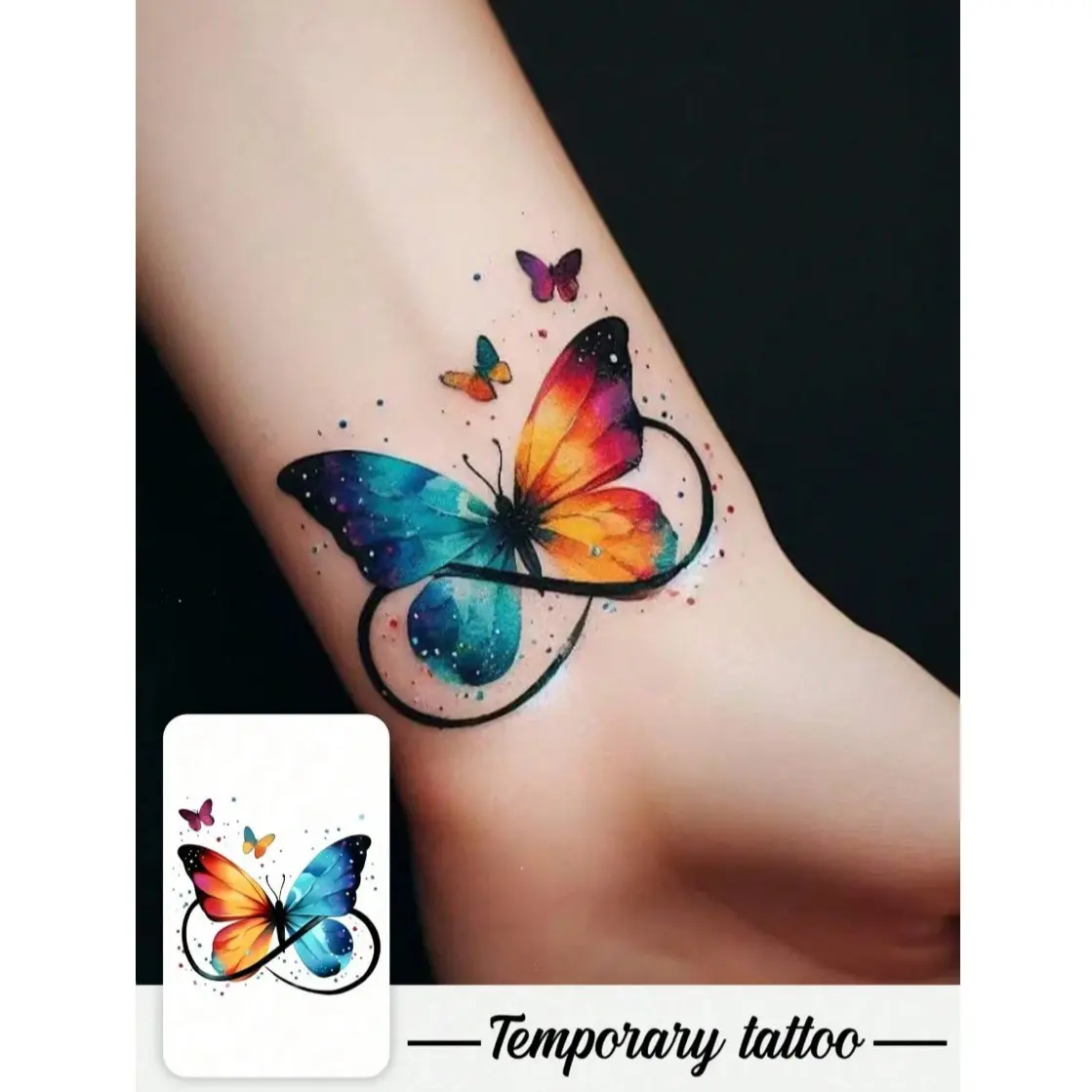 Waterproof Sweat-Resistant Temporary Tattoo Sticker, Colorful Devil Butterfly Design, Personalized Fashion for Women, 1 Piece