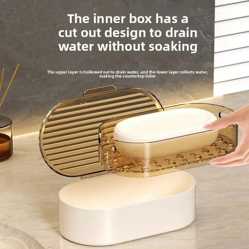 Covered Soap Box Double-Layer Draining Box Home Soap Box Bathroom Countertop Soap Rack Bath Storage Rack