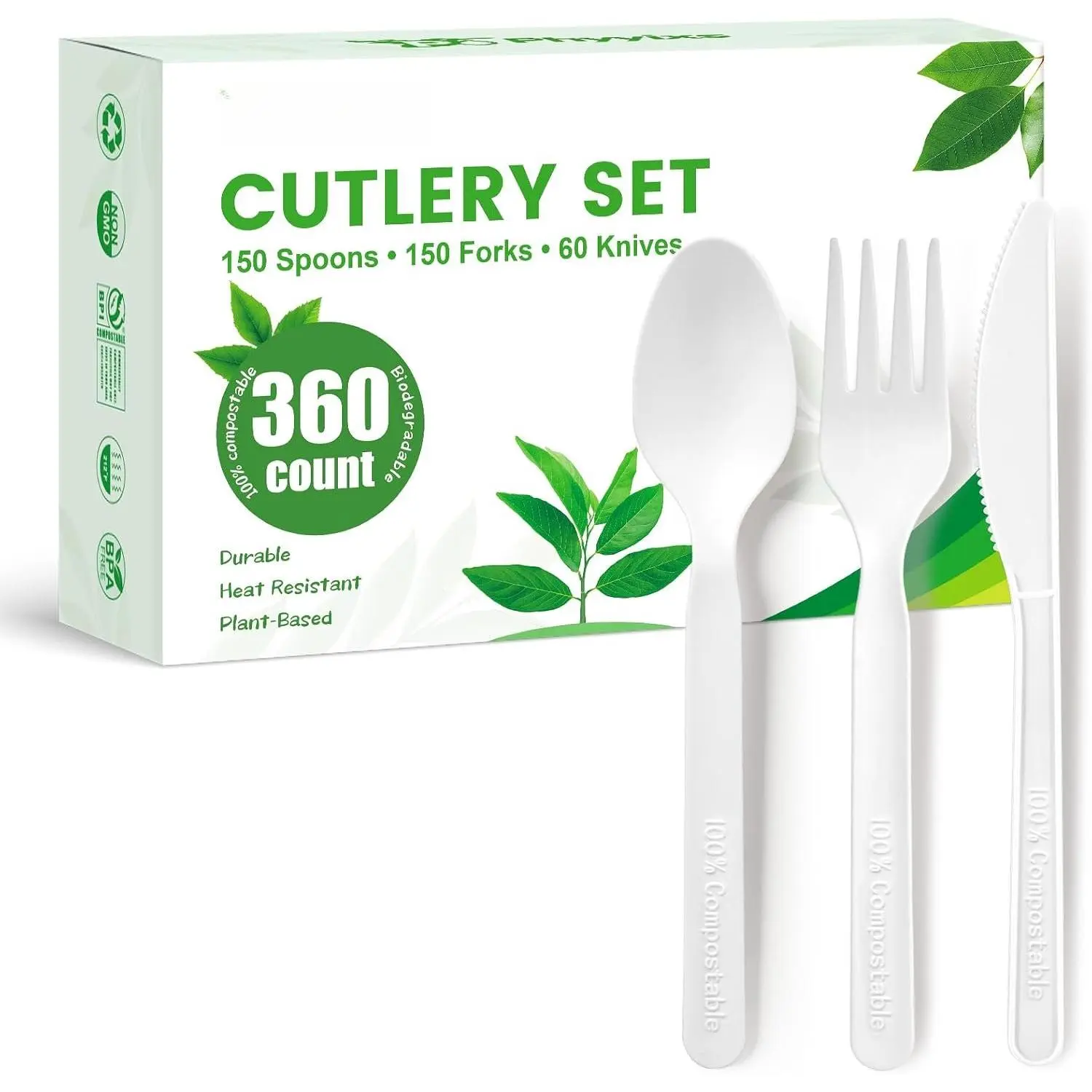 90 Count Disposable Compostable Cutlery Set –  Spoons, Forks &  for Parties, Events & Everyday Use