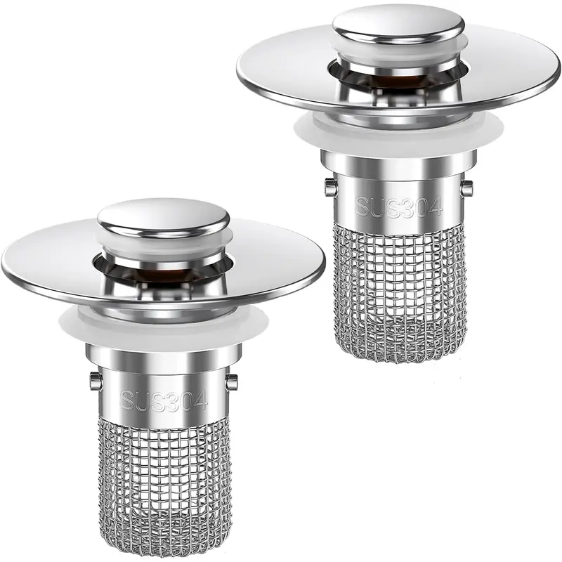 GMOX 2 Pack Bathroom Sink Drain Stopper, Upgraded Pop Up Drain Strainer with Hair Catcher, Detachable Sink Plug for Bathroom Basin, Anti-Clog Drain Filter, Easy Install
