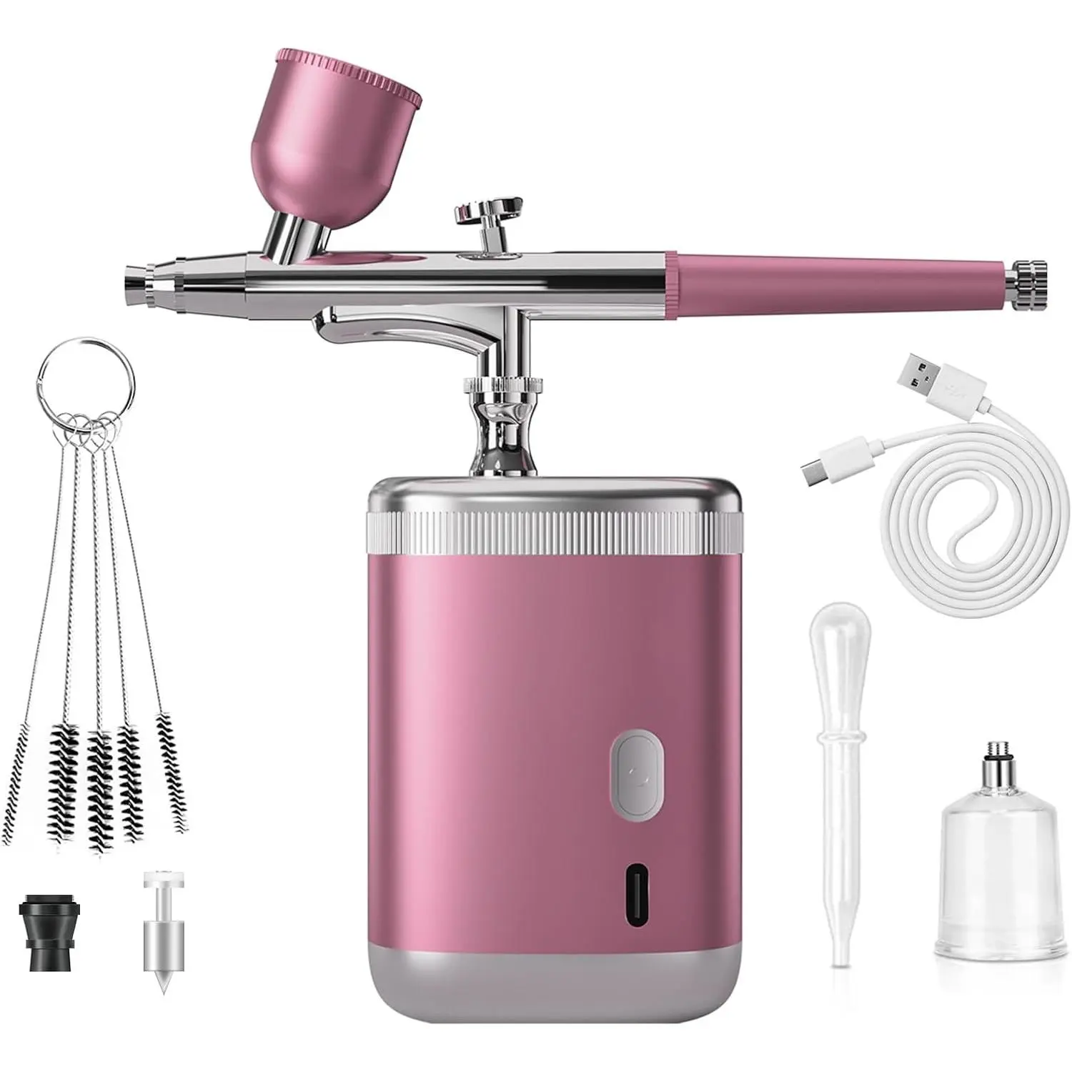 Airbrush Kit 1200ma Airbrush Set with Compressor Portable Airbrush Set for Makeup Cake Decoration Model Painting Nail Art Barber (Pink Single Action)
