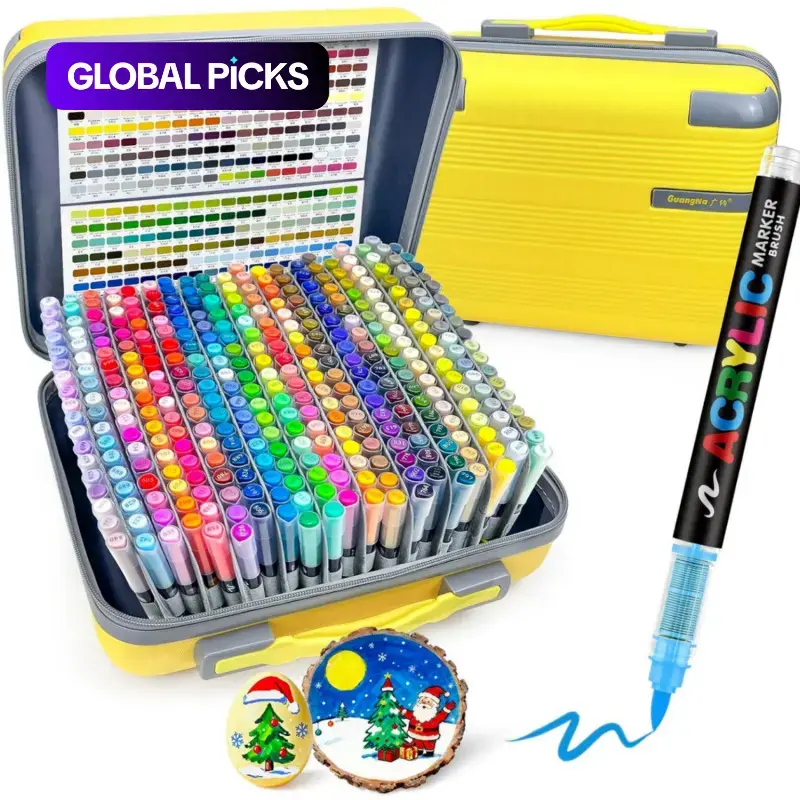 360 Colors Acrylic Paint Markers Soft Brush Tip, Water-Based Paint Pens with Automatic Ink Control System, Odorless, Waterproof, Quick-Dry, Lightfast, for Rock Painting, Canvas, Wood, Egg & DIY Crafts #GLOBAL PICKS