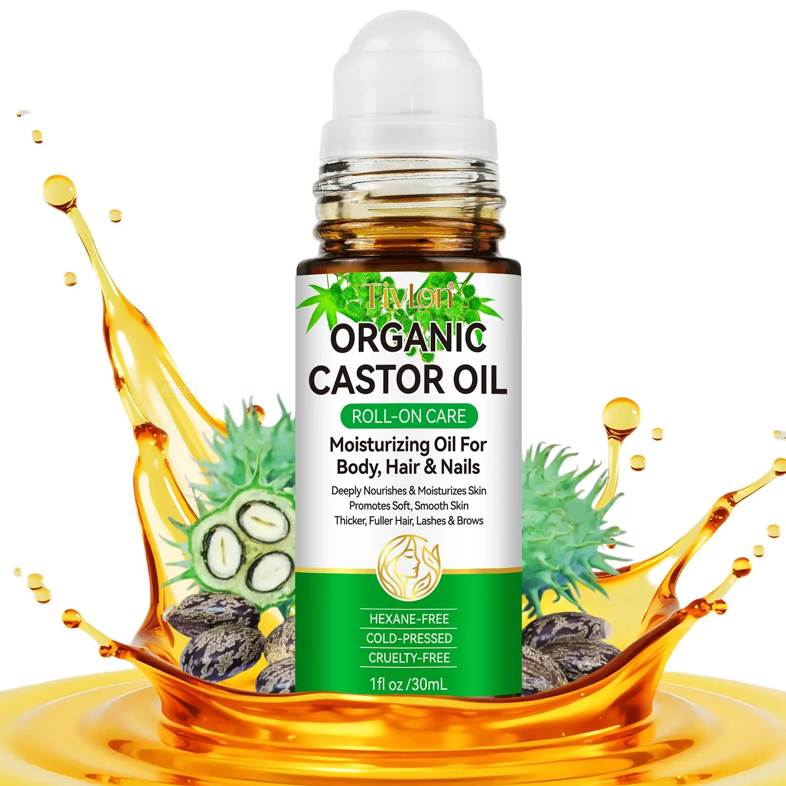 Tivlon Organic Castor Oil 30ML, Natural Cold-Pressed, Smooth and Nourishing, Ideal for Daily Care, Portable Bottle, Perfect for Home, Office, Travel