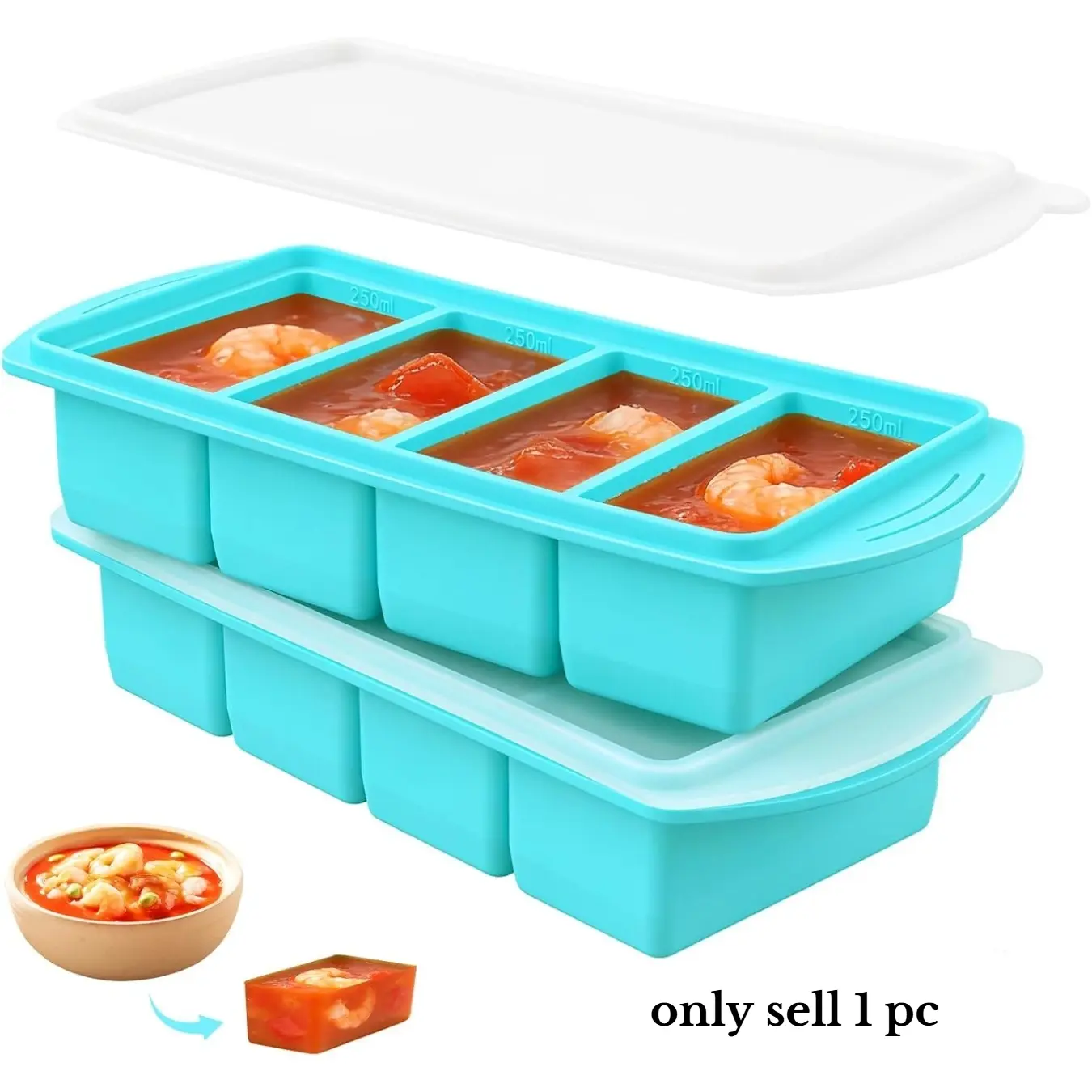 Silicone Freezer Molds,1 Pack Soup Freezer, 4 Grids  Silicone Freezer Moulds, Silicone Freezer Tray, Silicone Food Storage Trays for Meal Prep, Storing Soups, Sauces, Containers