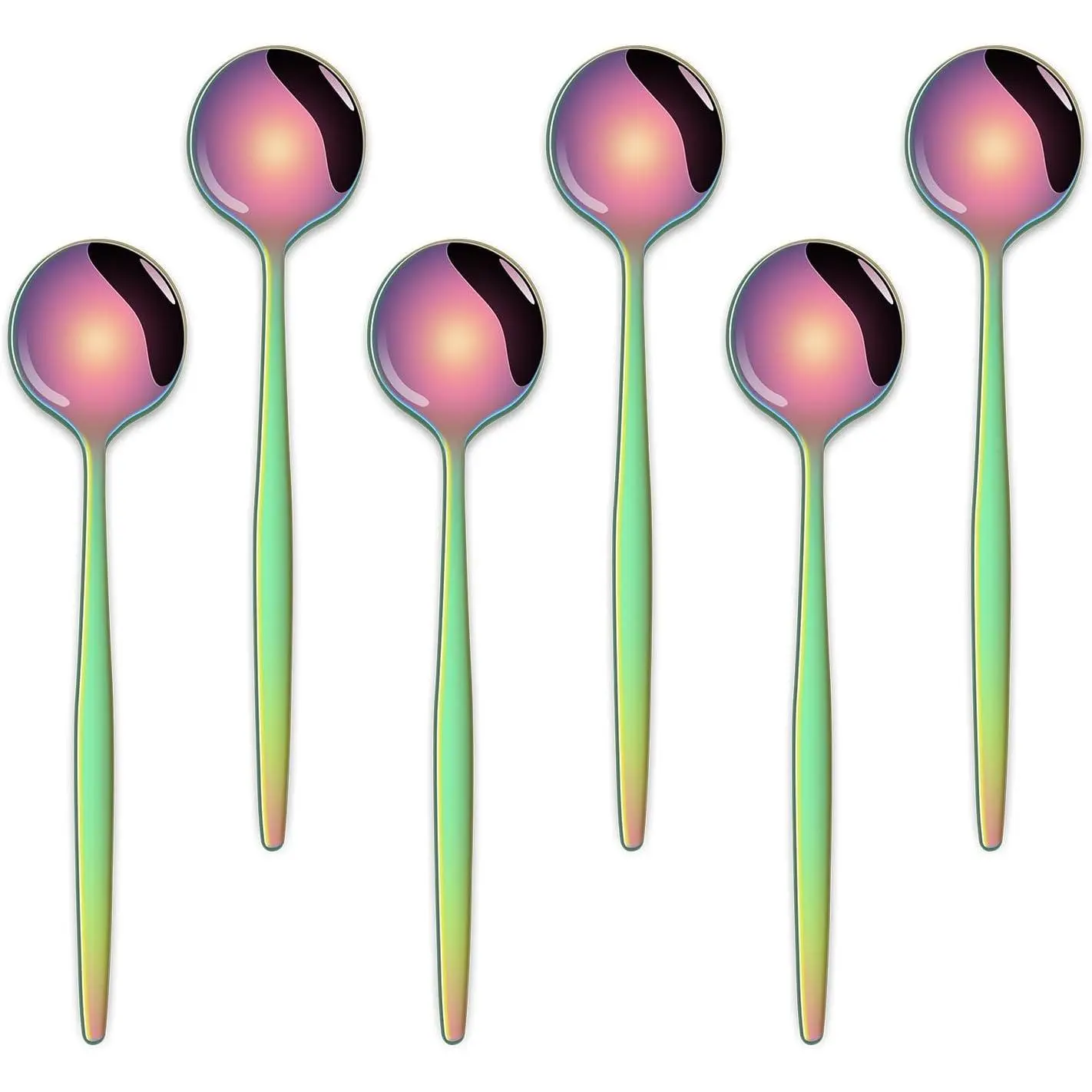 5.1 Inch Coffee &  Spoons Set,6 Pieces Rainbow Stainless Steel Espresso Spoon,Colorful Cute Small Spoons For Dessert Coffee