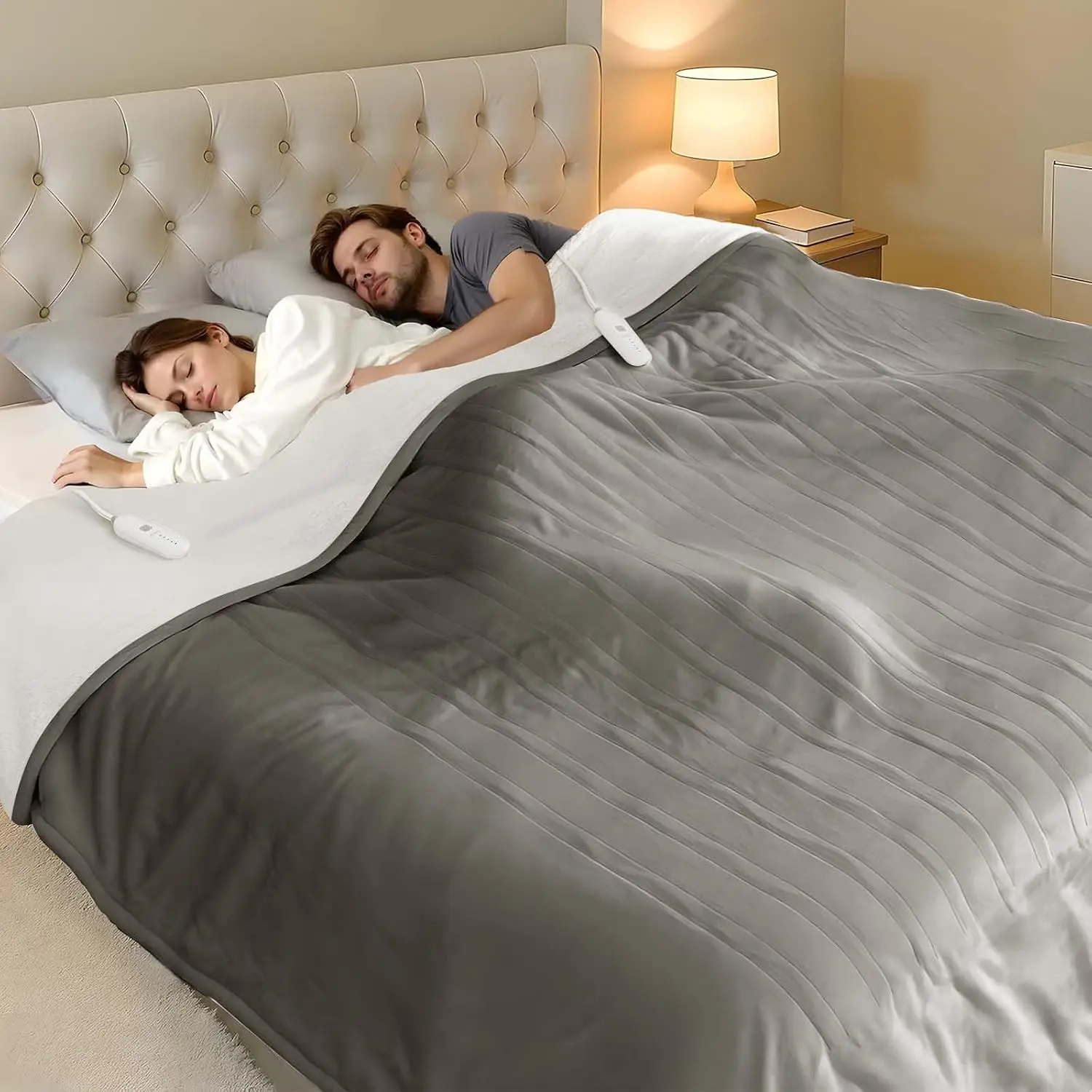 Heated Blanket Queen Size 84" x 90" Electric Blanket with 5 Heat Settings, Double Zone Heating, 10 Hrs Auto Off, Overheat Protection, Washable Heating Blanket, Gift for Grandma, Grey