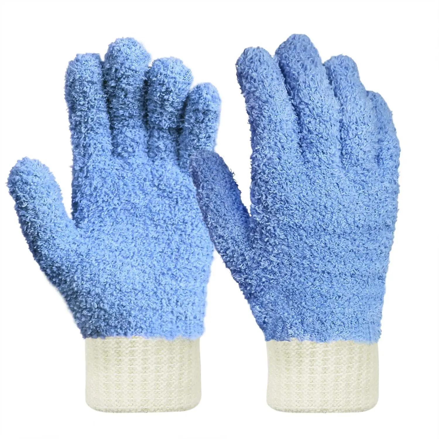 Microfiber Dusting Gloves House Cleaning Glove for Blinds, Windows, Shutters, Furniture, and Car, Reusable Lint-Free Blue 1 Pair S/M
