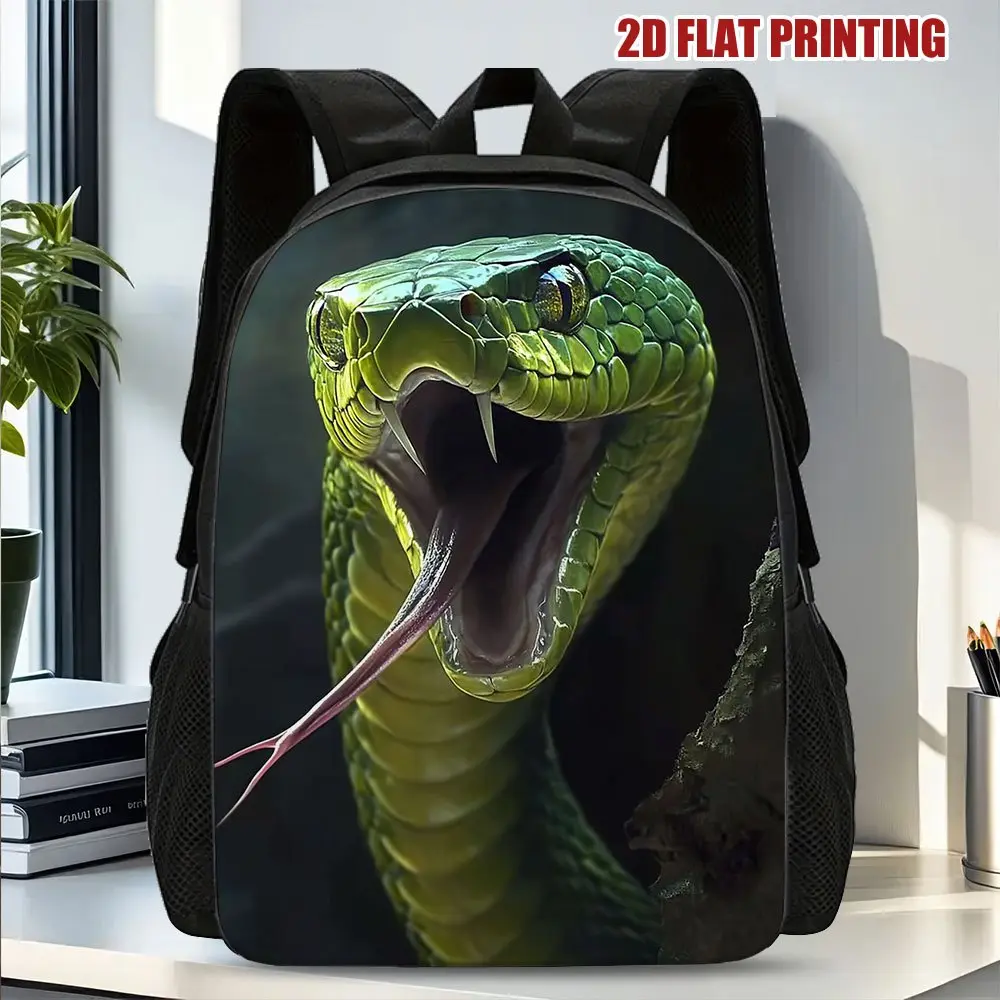 1pc Stylish Green Snake Print Backpack - Lightweight Large Capacity School Bag with Adjustable Straps & Side Pockets, Durable Travel Backpack for Work, College, Commuting - Unique Gift Idea, Backpack for School, College Essentials, Bold Design, Secure Sto