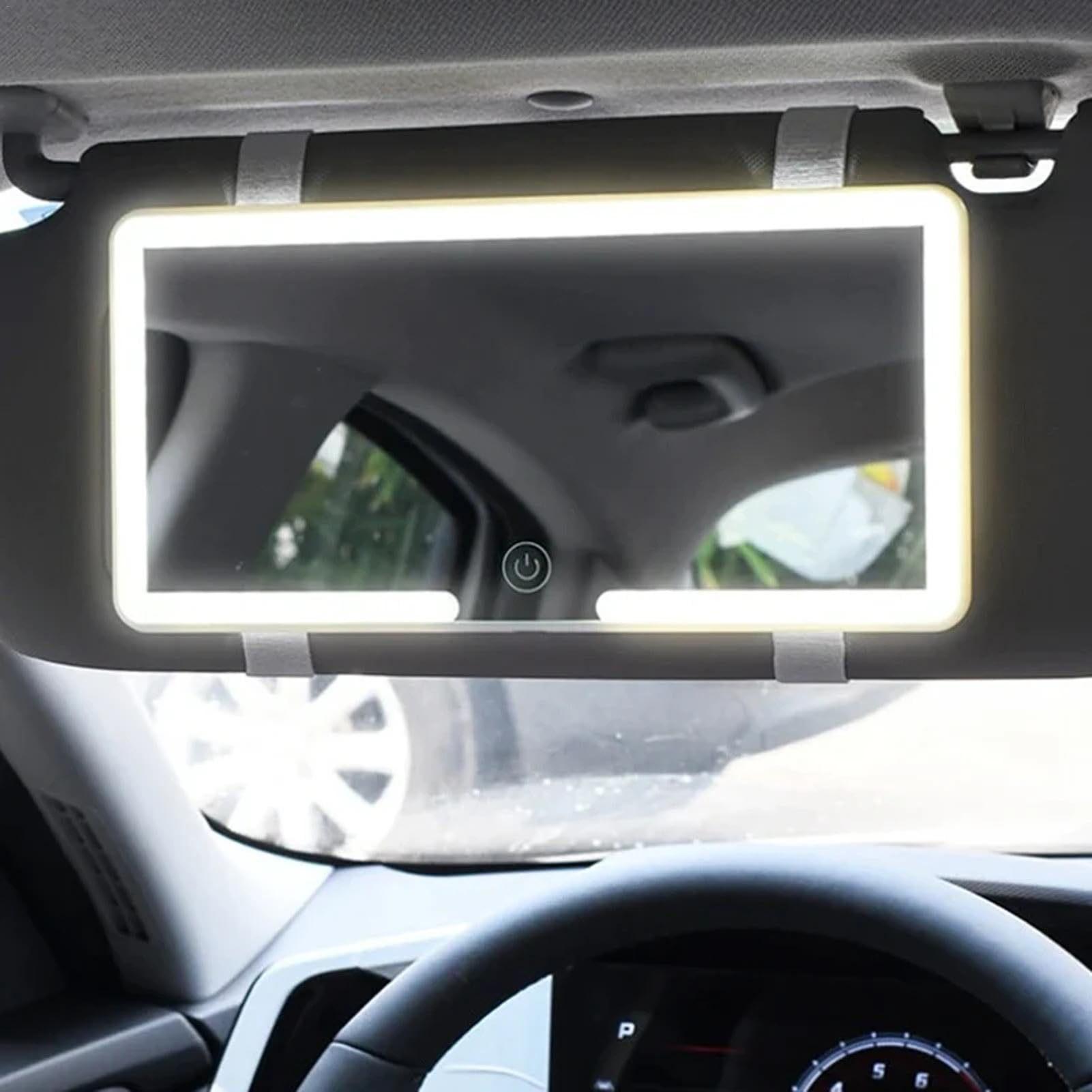 Car Visor Makeup Mirror with LED Touch Screen & Adjustable Brightness – HD Rechargeable Vanity Mirror, Girly Car Accessories for Women
